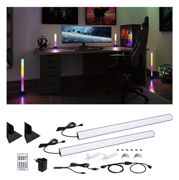 Paulmann set de 2 EntertainLED Lightbar Dynamic RGB 60cm bază, reglabil, Negru, Camera de zi / sufragerie, Metal, Modern