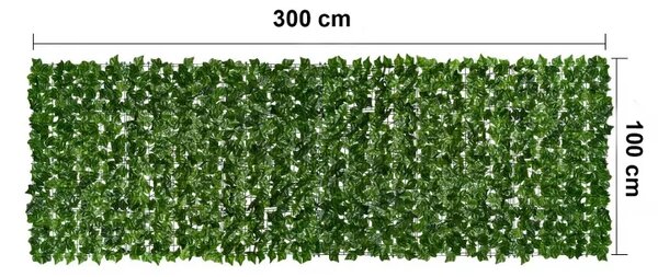 Gard artificial verde cu frunze, 100 x 300 cm