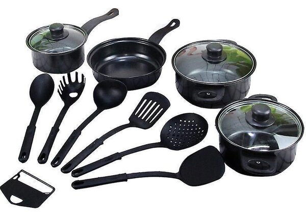 Set gatit 13 piese, Ustensile din silicon, Negru