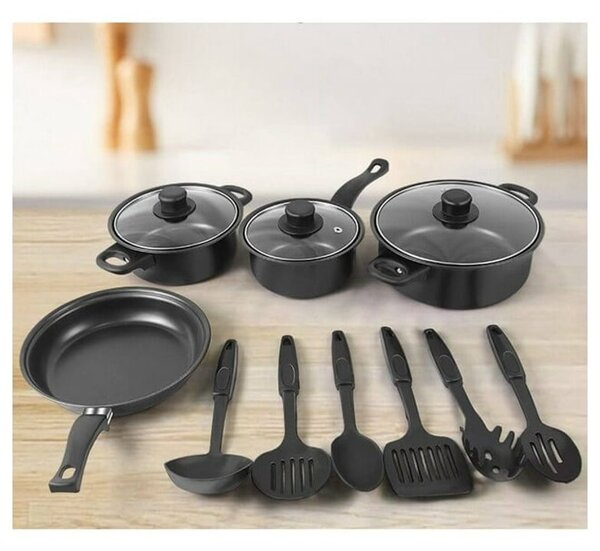 Set gatit 13 piese, Ustensile din silicon, Negru
