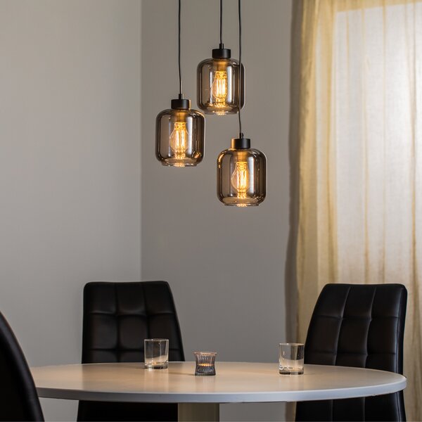 Eko-Light Lampă suspendată Sombra, fum, 3 becuri, rotundă, reglabil, Negru, Camera de zi / sufragerie, Sticlă