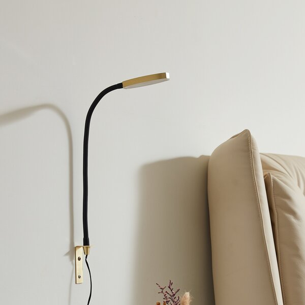 Lindby LED lampă de citit Flexola, auriu, rotund, metal, fișă, reglabil, Negru, dormitor, Metal