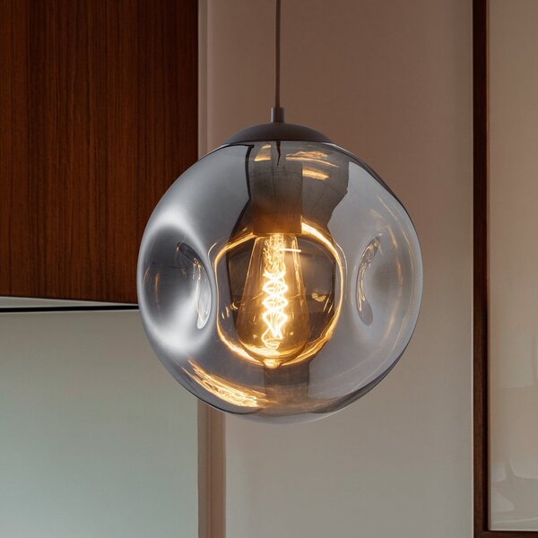 Lindby Suspensie Valentina, E27, Ø 25 cm, gri fumuriu, sticlă, reglabil, Gri, Camera de zi / sufragerie, Sticlă, Design