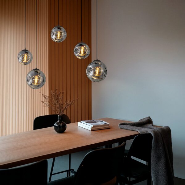 Lindby Suspensie Valentina, E27, înălțime 125,5 cm, gri, sticlă, reglabil, Gri, Camera de zi / sufragerie, Sticlă, Design