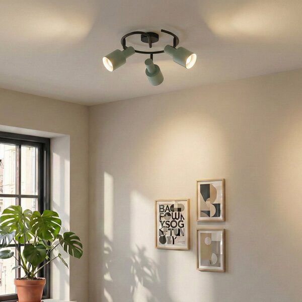 Lindby Spot de plafon Ovelia, verde/negru, 3 becuri, E27, reglabil, Verde, Camera de zi / sufragerie, Metal, Modern