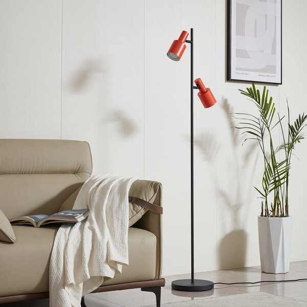 Lindby lampadar Ovelia, portocaliu/negru, metal, E27, Negru, Camera de zi / sufragerie, Metal, Modern