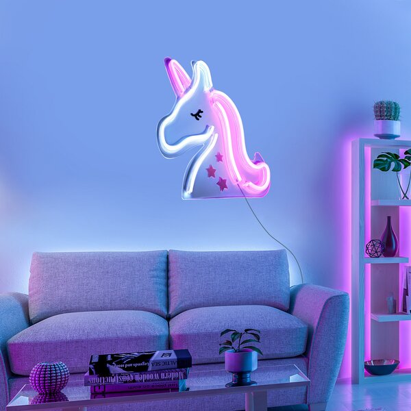 JUST LIGHT. GmbH Neon Unicorn aplică LED, USB, Camera de zi / sufragerie, Plastic, Modern
