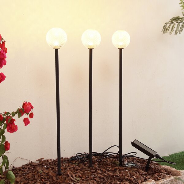 Lindby Lampa solară LED Brindley, set de 3, negru, sticlă, Negru, Aluminiu, Modern