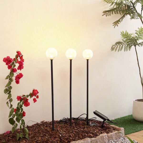 Lindby Lampa solară LED Brindley, set de 3, negru, sticlă, Negru, Aluminiu, Modern