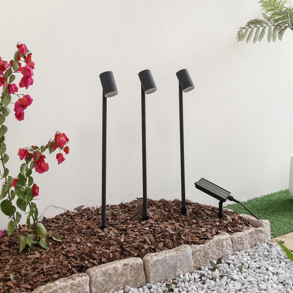 Lindby Lampa solară cu LED Myric, set de 3, negru, aluminiu, 3.000K, Negru, Aluminiu, Modern