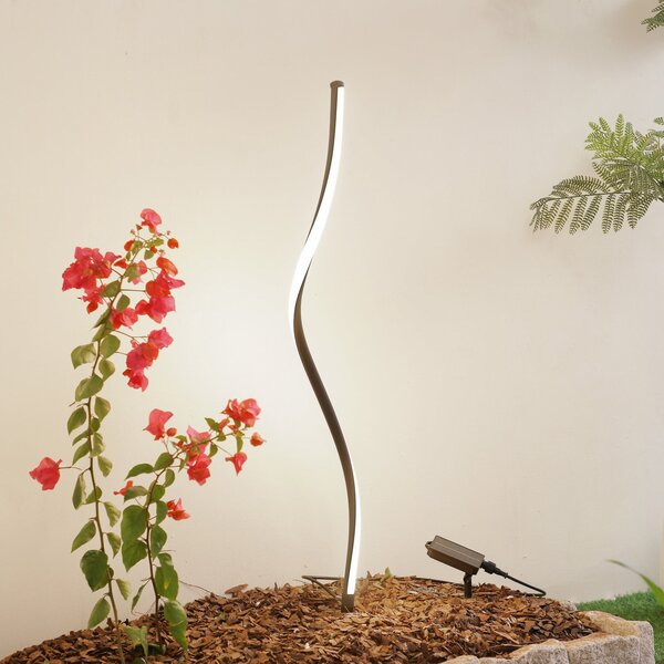 Lindby Lampa solară cu LED Sabriel, curbată, neagră, aluminiu, 3000K, Negru, Aluminiu, Modern