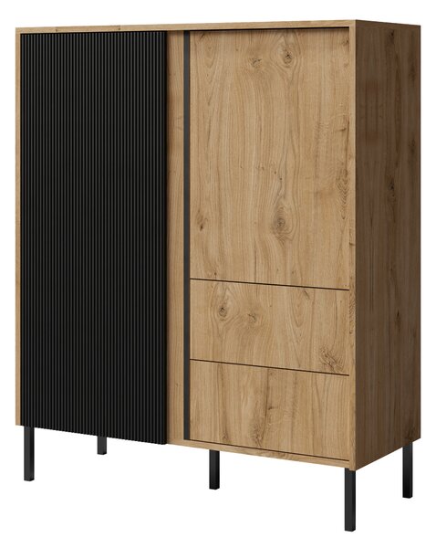 Comodă Munkki 1 (stejar + negru). Promo -20%. 1087316