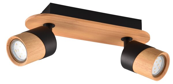 Trio Lighting Aruni plafonieră din lemn, 2 becuri negru, reglabil, Lemn, Camera de zi / sufragerie, Lemn, Modern, Plafon semicircular cu spațiere