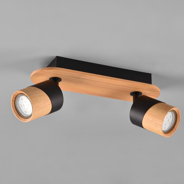 Trio Lighting Aruni plafonieră din lemn, 2 becuri negru, reglabil, Lemn, Camera de zi / sufragerie, Lemn, Modern, Plafon semicircular cu spațiere