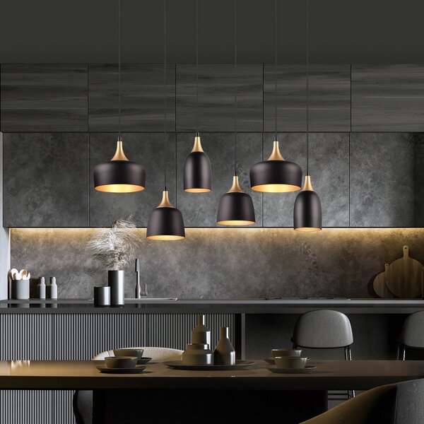Trio Lighting Chiraz lampă suspendată, 6 becuri, negru/auriu, reglabil, Negru, Camera de zi / sufragerie, Metal, Modern