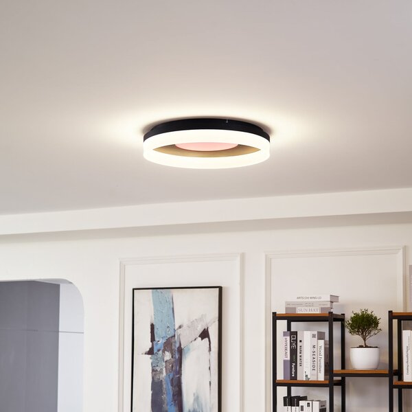Lucande Smart LED plafonieră Squillo negru Tuya RGBW CCT, reglabil, Negru, Camera de zi / sufragerie, Plastic, Modern