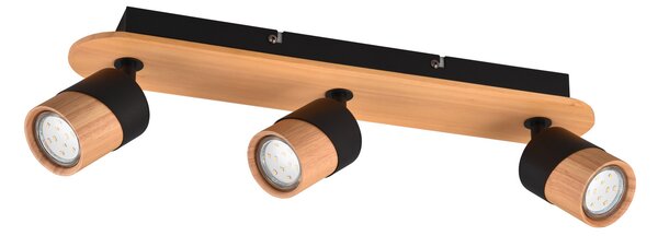 Trio Lighting Aruni plafonieră din lemn, 3 becuri negru, reglabil, Lemn, Camera de zi / sufragerie, Lemn, Modern, Plafon semicircular cu spațiere