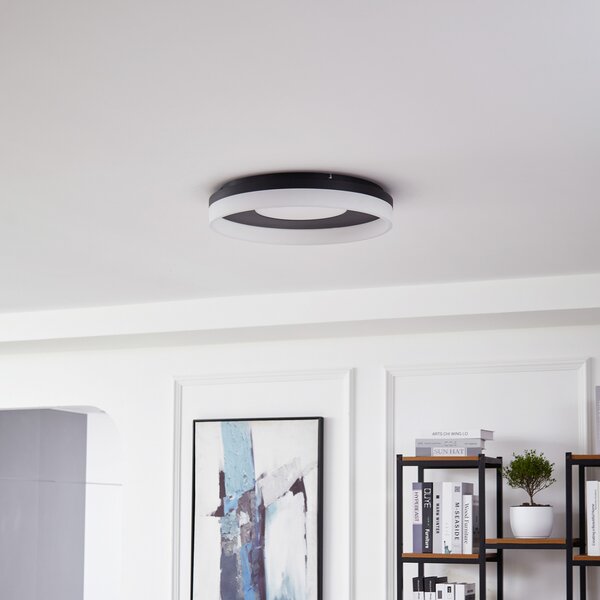 Lucande Smart LED plafonieră Squillo negru Tuya RGBW CCT, reglabil, Negru, Camera de zi / sufragerie, Plastic, Modern