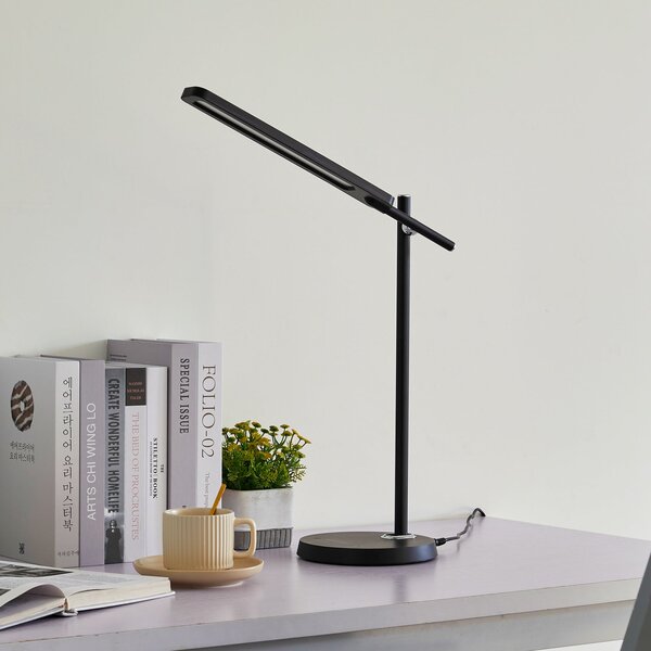 Lindby Lampă de birou cu LED Valtorin, negru, reglabil, Negru, Studiu / Birou, Plastic, Modern