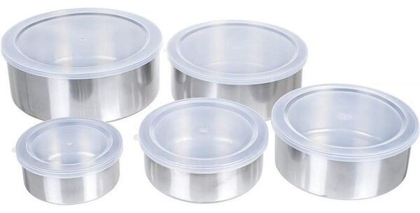 Set 15 caserole metalice cu capace din plastic