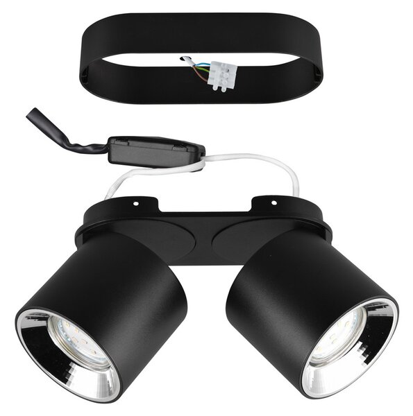 Trio Lighting Guayana plafonieră GU10 2 becuri negru, Negru, Camera de zi / sufragerie, Metal, Modern, Plafon cu flacără multiplă