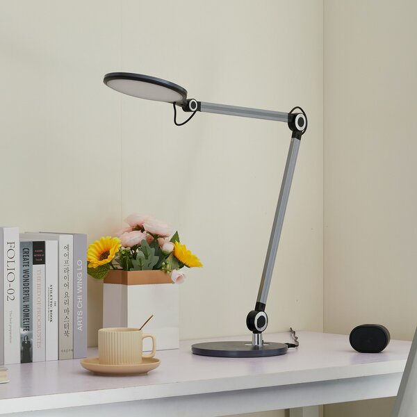 Lindby Lampă de masă LED Nyxaris, gri, metal, CCT, 50 cm, reglabil, Gri, Studiu / Birou, Plastic, Modern