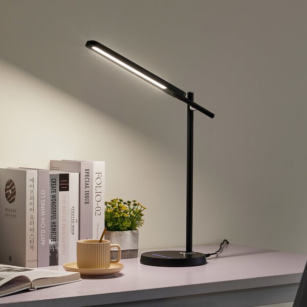 Lindby Lampă de birou cu LED Valtorin, negru, reglabil, Negru, Studiu / Birou, Plastic, Modern