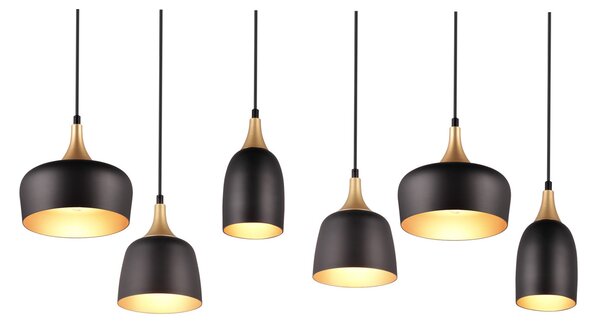 Trio Lighting Chiraz lampă suspendată, 6 becuri, negru/auriu, reglabil, Negru, Camera de zi / sufragerie, Metal, Modern