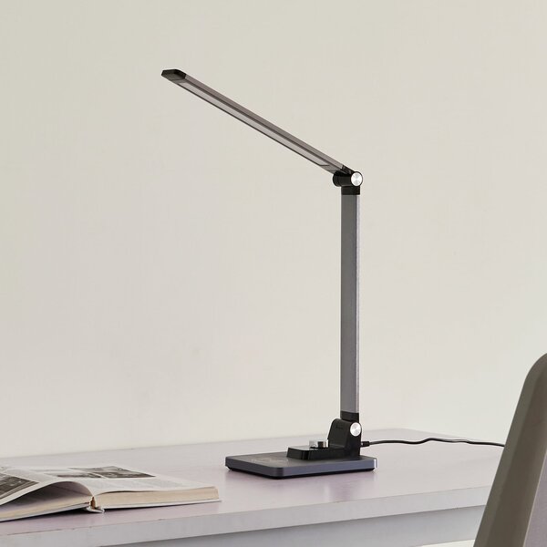 Lindby Lampă de masă cu LED Valtaris, gri, aluminiu, CCT, dimabilizabilă, reglabil, Metalic, Studiu / Birou, Plastic, Modern