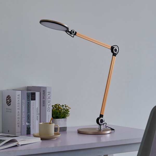 Lindby Lampă de masă LED Nyxaris, auriu, metal, CCT, 50 cm, reglabil, Auriu / Alamă, Studiu / Birou, Plastic, Modern