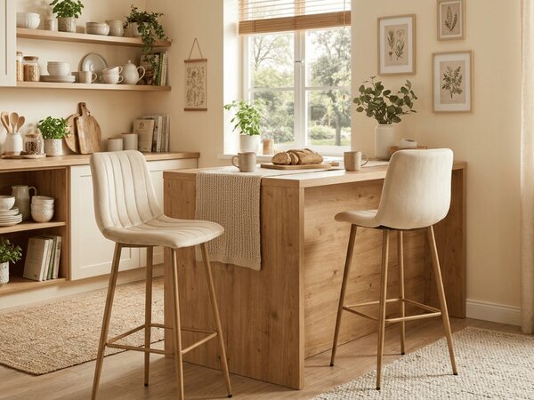 Scaun de bar POZZA VELVET, crem