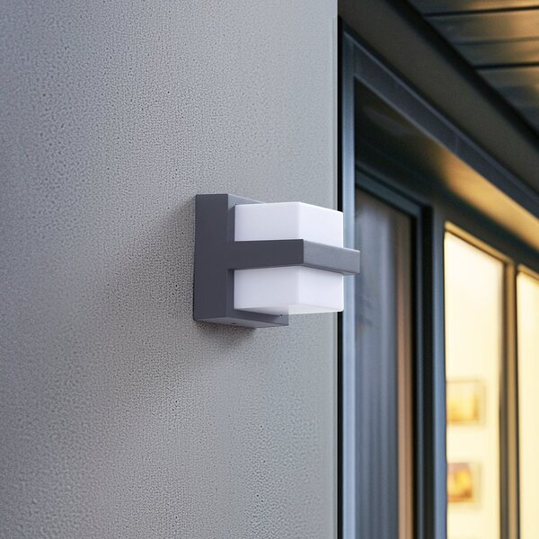 Lindby Lampa de perete pentru exterior Smart LED Fyra, unghiulară, CCT RGB, Tuya, reglabil, Gri, Aluminiu, Modern