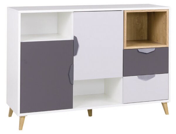 Comodă Juna 7 (alb + grafit + gri + stejar lefkas). Promo -15%. 1087403