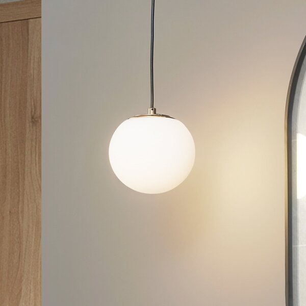 Lucande Lampă suspendată Bidolo, alamă, sticlă, 15 cm, IP44, reglabil, Auriu / Alamă, Baie, Sticlă, glob