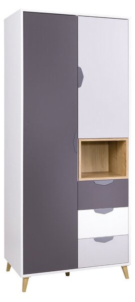 Dulap cu rafturi Juna 2 (alb + grafit + gri + stejar lefkas). Promo -17%. 1087398