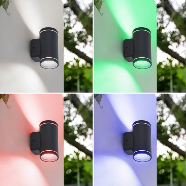 Lindby Smart LED Aplică de exterior Valtin CCT RGB Tuya IP54, reglabil, Negru, Oțel inoxidabil, Modern, Spot de perete