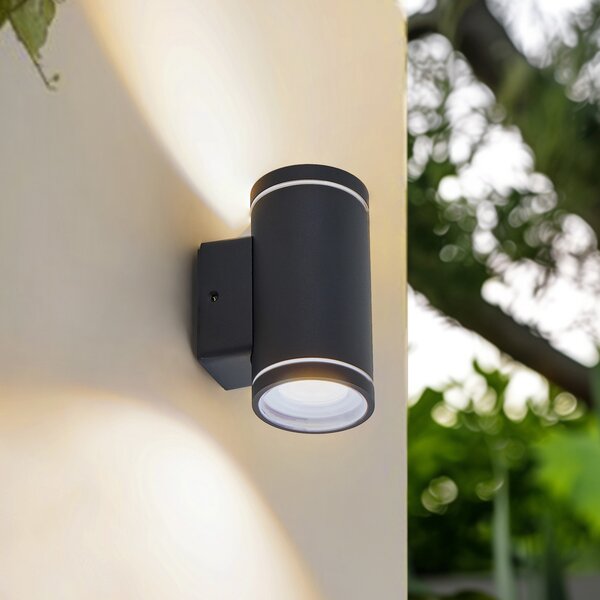 Lindby Smart LED Aplică de exterior Valtin CCT RGB Tuya IP54, reglabil, Negru, Oțel inoxidabil, Modern, Spot de perete
