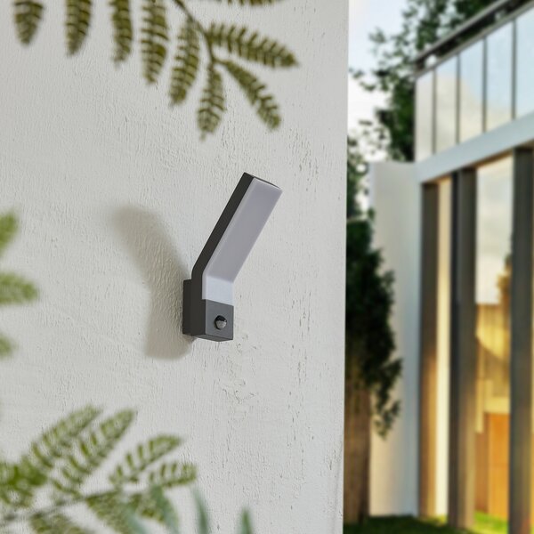 Lindby LED-Aparec de iluminat exterior Korvik, 26 cm, antracit, senzor, Negru, Aluminiu, Modern