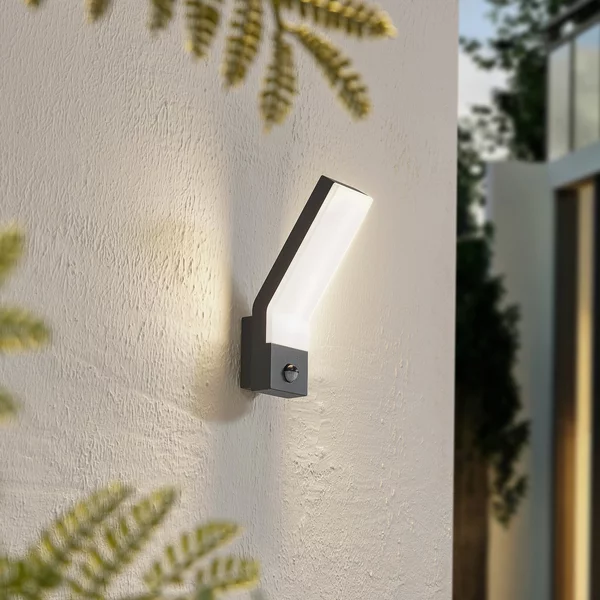 Lindby LED-Aparec de iluminat exterior Korvik, 26 cm, antracit, senzor, Negru, Aluminiu, Modern
