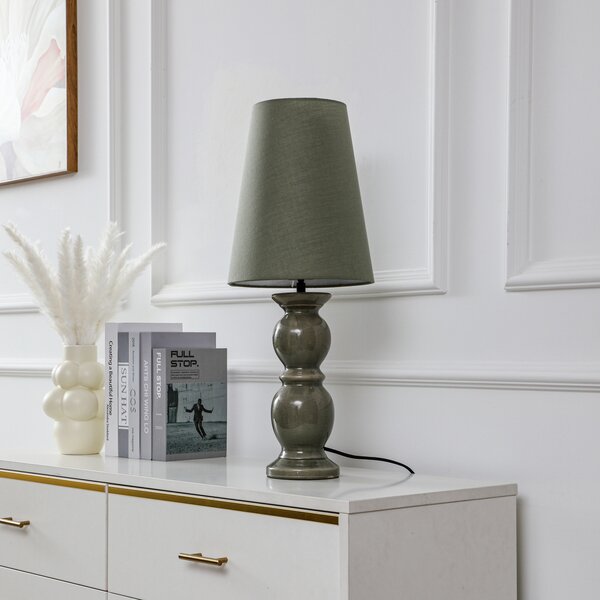 Lucande Lampă de masă Lyndorin, verde, ceramică, Verde, Hol, Ceramică, Design