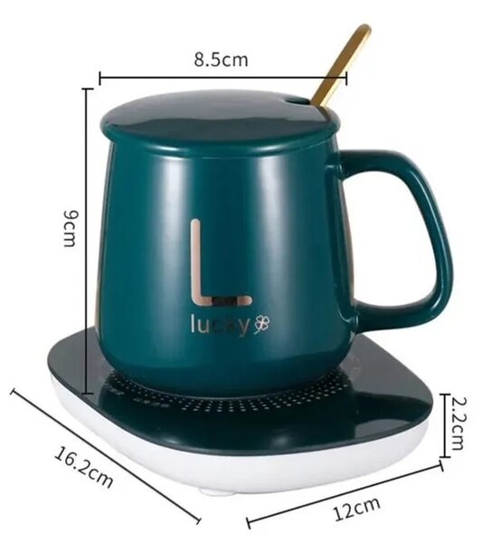 Oferta 1+1, Cana din ceramica si suport pentru mentinere calda, 350 ml