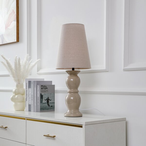 Lucande Lampă de masă Lyndorin, bej, ceramică, Bej, Camera de zi / sufragerie, Ceramică, Design