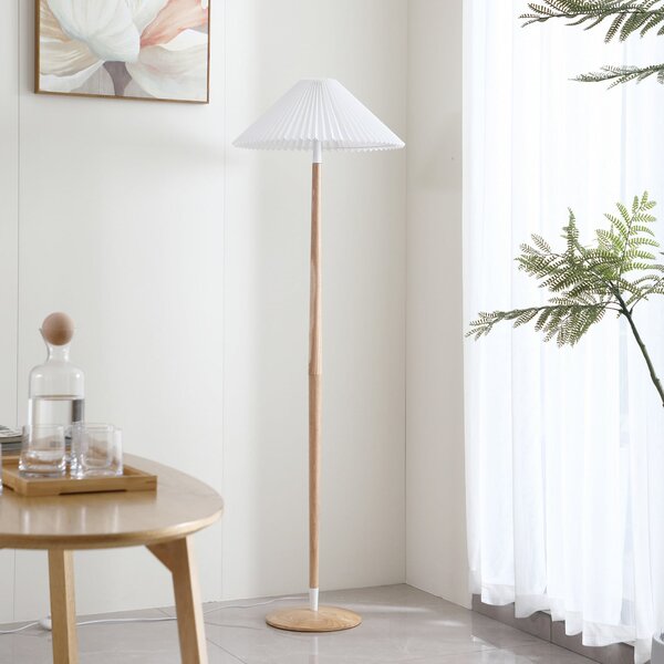 Lucande Lampă de podea Ellorin, alb, lemn, Ø 47,5 cm, E27, Alb, Camera de zi / sufragerie, Țesătură / Textil, Scandinavă