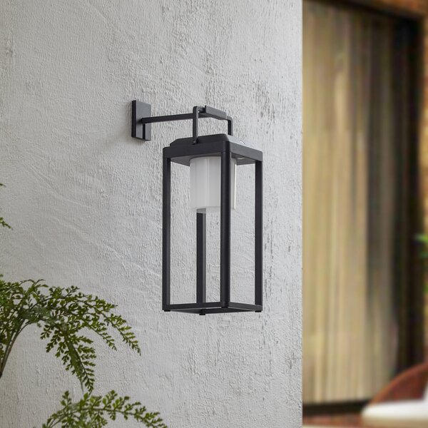 Lucande LED solar de perete Tilena, unghiular, negru, aluminiu, reglabil, Negru, Aluminiu, Modern