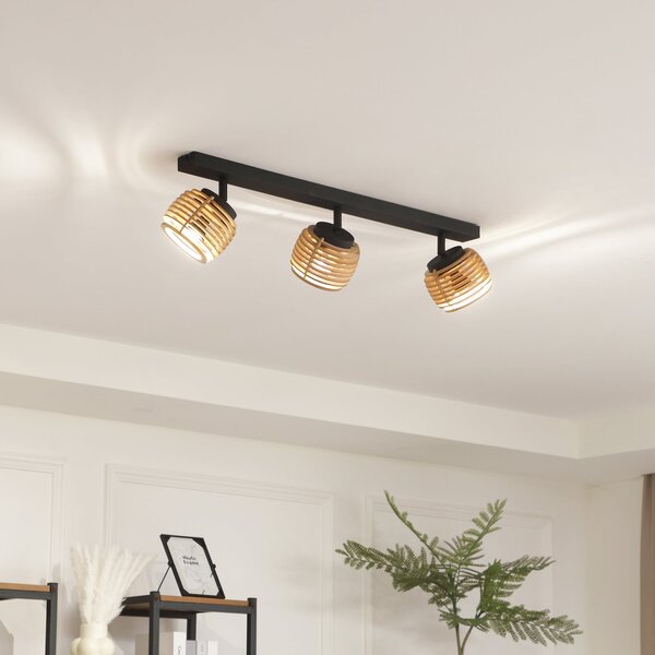 Lindby Plafonieră Ediz, 3 lumini, GU10, lemn, lungime 73 cm, reglabil, Negru, Hol, Metal, Modern