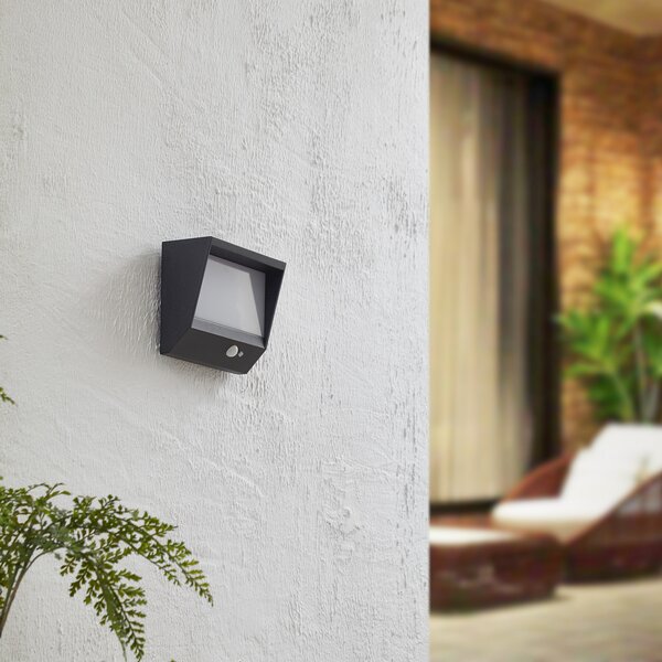 Lucande LED lampă solară de perete Dava, 14 cm înălțime, aluminiu, senzor, Negru, Aluminiu, Modern