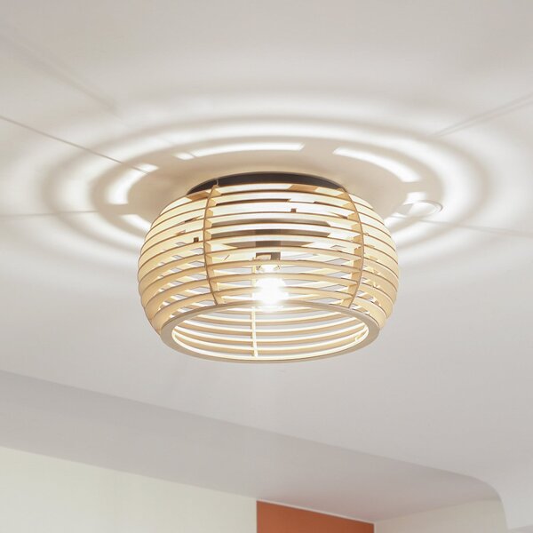 Lindby Ediz plafonieră, 1-lumină, E27, lemn, Ø 44.4 cm, reglabil, Lemn, Hol, Lemn, Modern