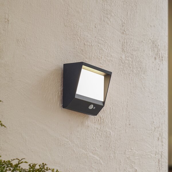 Lucande LED lampă solară de perete Dava, 14 cm înălțime, aluminiu, senzor, Negru, Aluminiu, Modern
