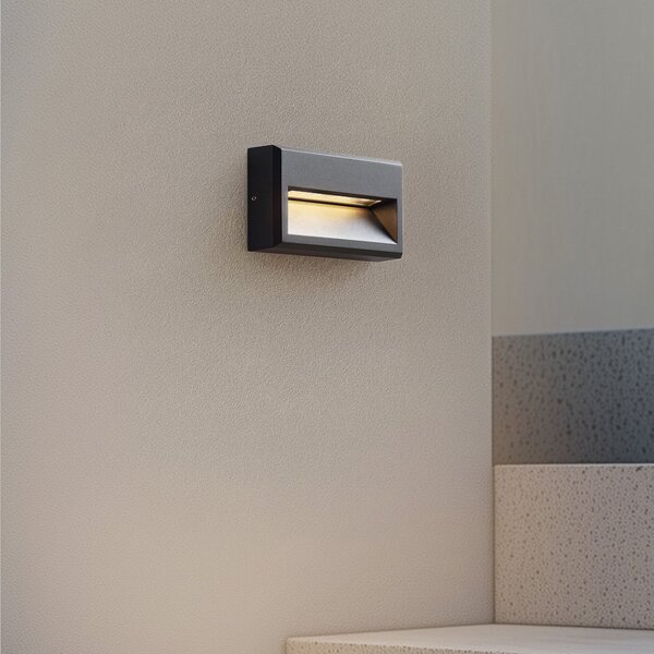 Lucande Lampa de perete pentru exterior cu LED Weno, negru, aluminiu, IP65, Negru, Aluminiu, Modern, Soclu de perete jos