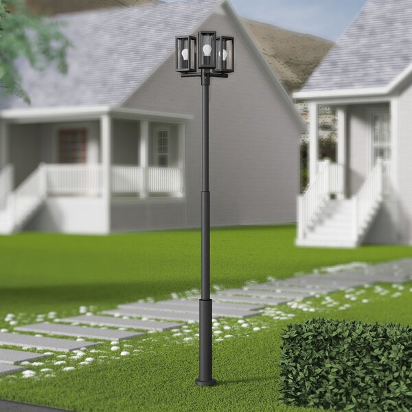 Lucande Lampa de exterior Siveta, 240cm, 3 becuri, negru, E27, IP65, reglabil, Negru, Aluminiu